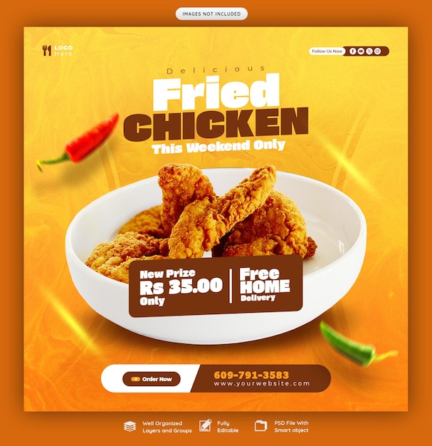 Banner de menu alimentaire et de restaurant sur les réseaux sociaux ou modèle de message Instagram