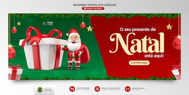 Banner Merry Christmas Angebot in portugiesisch 3D-Render-Vorlage-Design