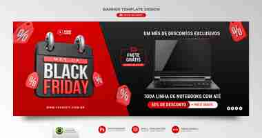 PSD banner mes negro en portugués 3d render para campaña de marketing en brasil