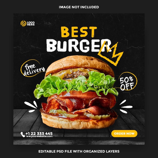 Banner modello di social media post piazza hamburger