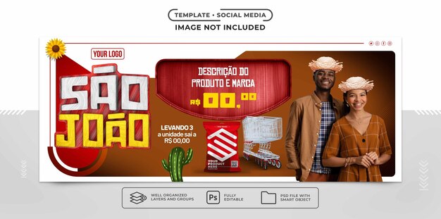 Banner modello social media sao joao per la vendita di prodotti nelle offerte