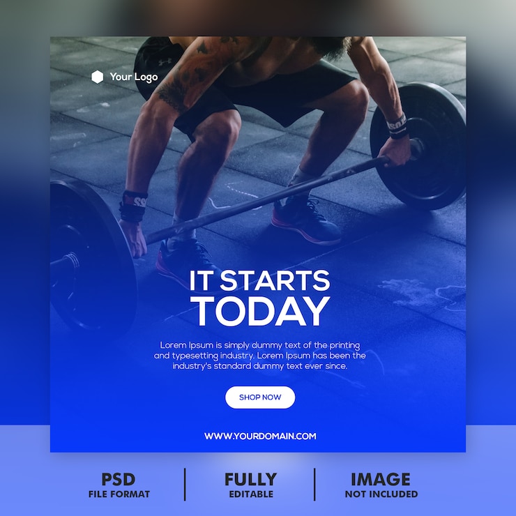 PSD banner moderno de gimnasio y fitness