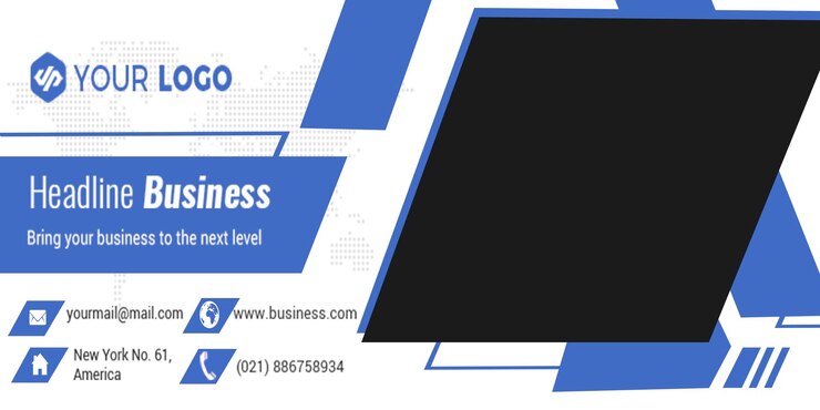PSD banner de negocios con su logotipo e información de contacto
