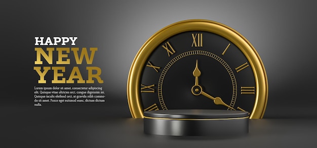 Banner Neujahr 2022 3D Render Template Design Podium realistisch