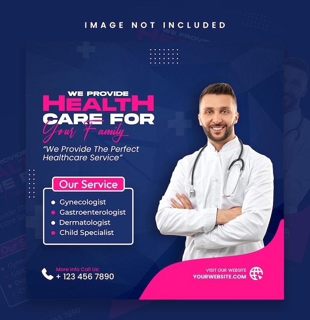 PSD banner o folleto cuadrado de consultor médico y médico para plantillas de publicaciones en redes sociales