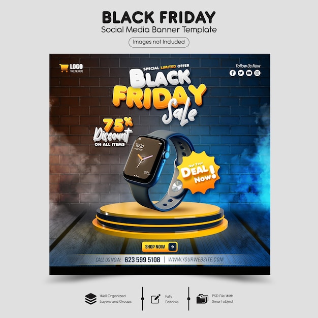 Banner o modello di post per social media in super vendita del Black Friday
