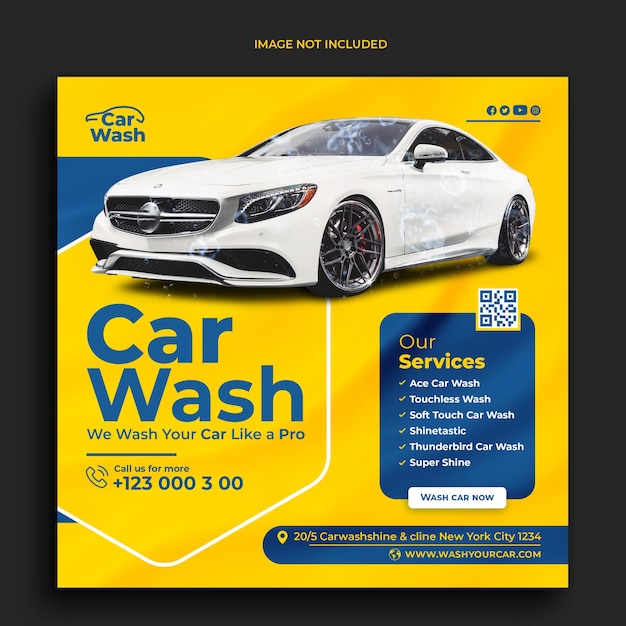 PSD banner o publicación promocional de redes sociales de lavado de autos