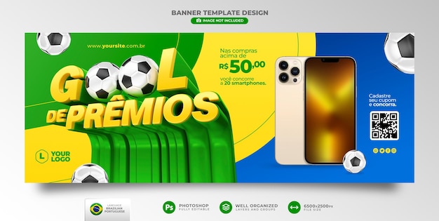 Banner objetivo de ofertas de prêmios em renderização 3d para campanha de marketing no brasil em português