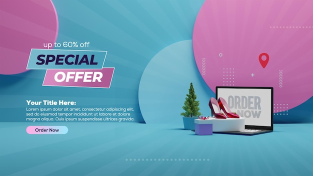 PSD banner de oferta especial con concepto de venta renderizado en 3d