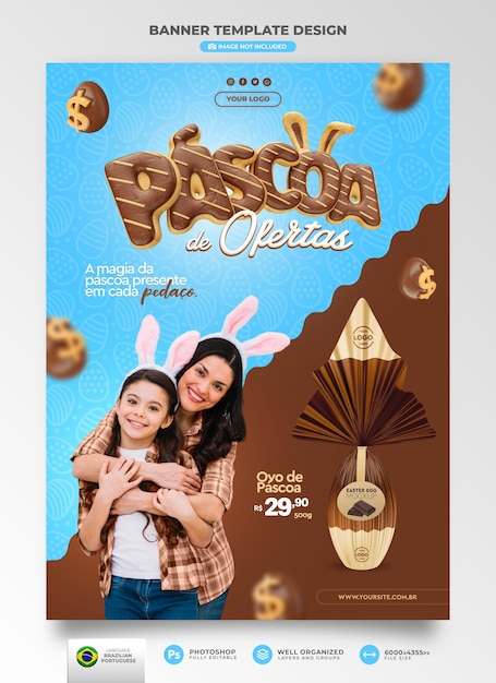 Banner ofertas de pascua en brasil en 3d renderizar descuentos y promociones realistas en portugués