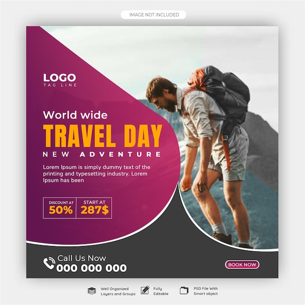 Banner orizzontale o post su Facebook per i viaggi e il turismo