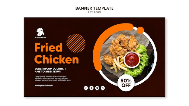 Banner orizzontale per ristorante di pollo fritto