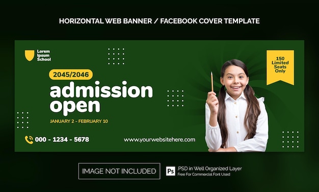 Banner orizzontale semplice per il ritorno a scuola o modello pubblicitario di copertina di Facebook