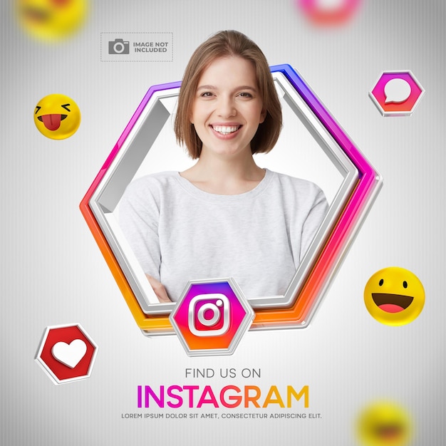 PSD banner para instagram em renderização 3d com fundo azul