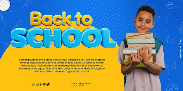 PSD banner para mídia social de modelo de temporada de volta às aulas