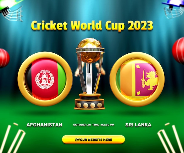 Banner del partido de la copa mundial de críquet Afganistán vs Sri Lanka