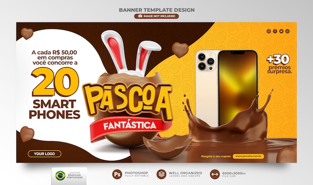 Banner pascua fantástico en brasil en 3d renderizar descuentos y promociones realistas en portugués