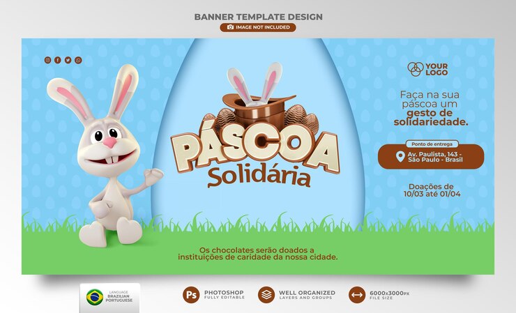 PSD banner pascua solidaridad en portugués 3d render para campaña de donación en brasil