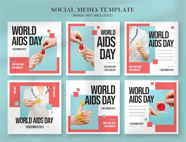 Banner per i social media della giornata mondiale contro l'AIDS e modello di post su instagram