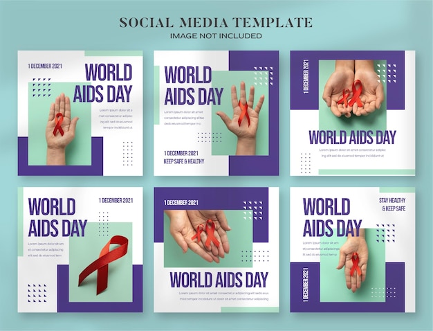 Banner per i social media della giornata mondiale contro l'AIDS e modello di post su instagram