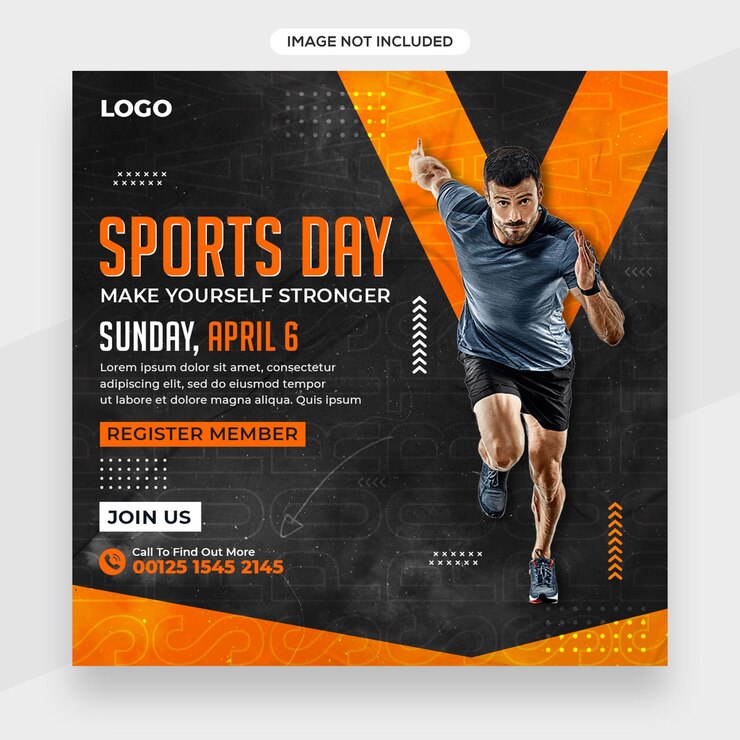 banner per post sui social media relativi alla giornata sportiva o modello di volantino quadrato o modello di copertina di Facebook
