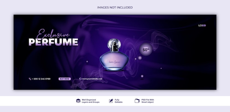 PSD banner perfume productos de belleza para venta de maquillaje publicación de banner para redes sociales plantilla psd