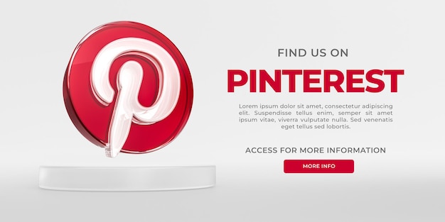 Banner Pinterest vidrio acrílico con render 3d transparente