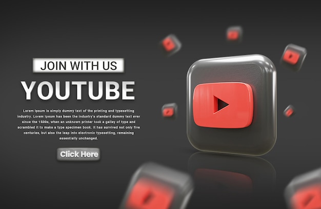 banner de plantilla de marketing en redes sociales de youtube publicación de marketing en redes sociales con icono 3d