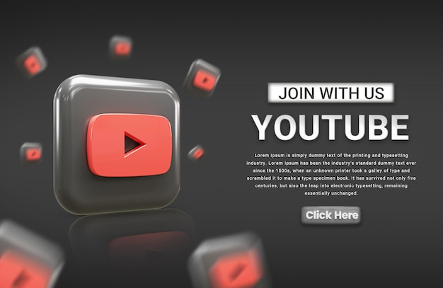 banner de plantilla de marketing en redes sociales de youtube publicación de marketing en redes sociales con icono 3d