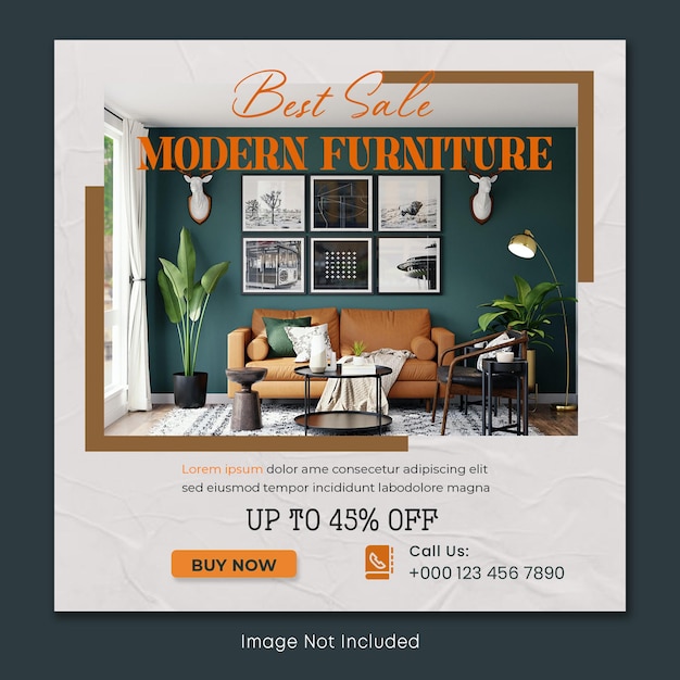 Banner de plantilla de publicación de instagram y redes sociales de venta de muebles PSD gratuito