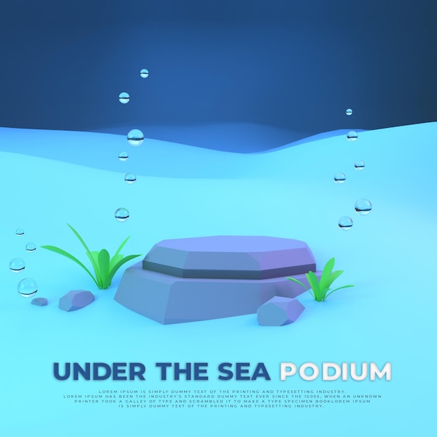 Banner de podio 3d bajo el mar