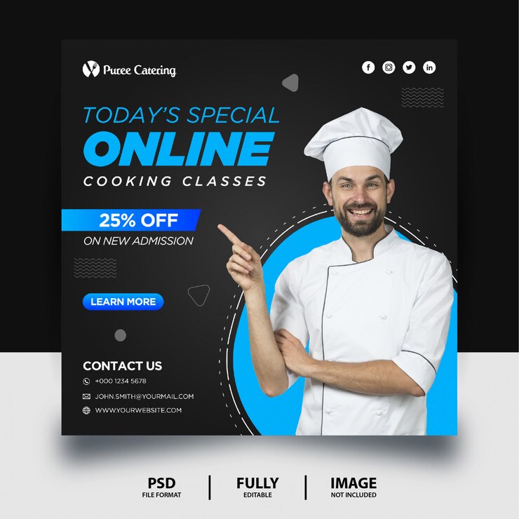 Banner post social media promozione promozione classe di cucina