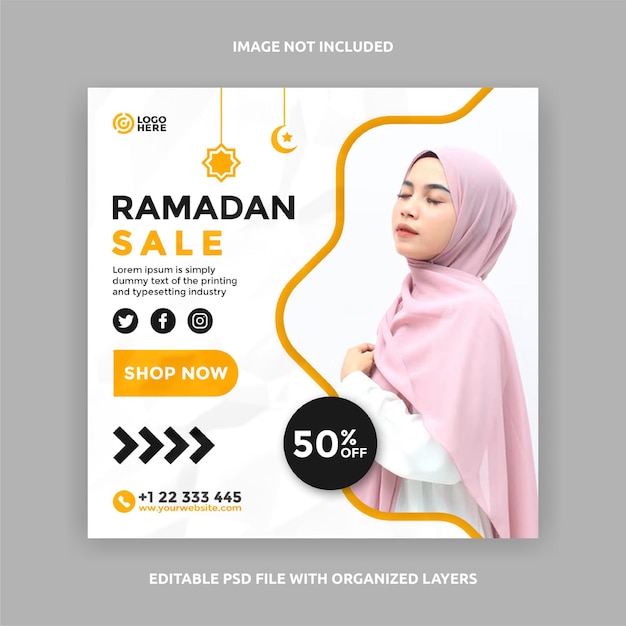 Banner postale quadrato di vendita Ramadan per modello di progettazione di social media