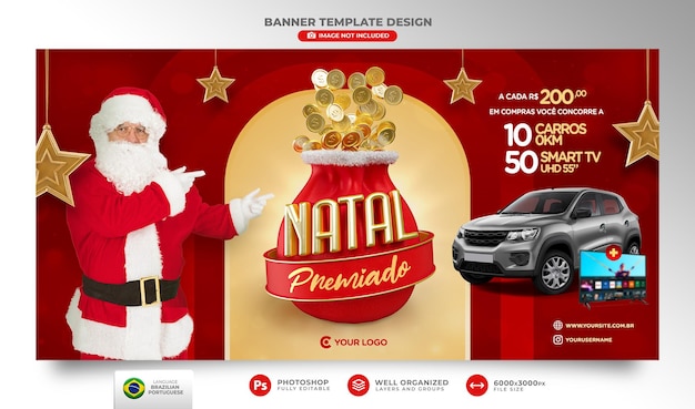 PSD banner premiado natal em português 3d render para campanha de marketing no brasil template design