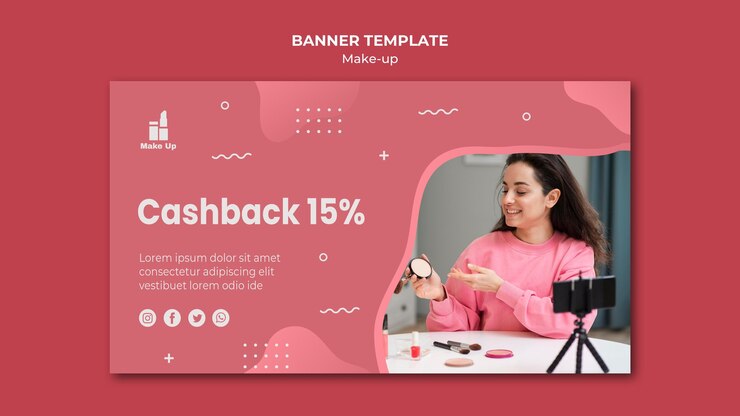 PSD banner de productos de maquillaje con foto
