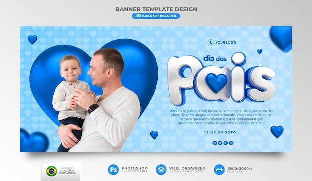 PSD banner promoção do dia dos pais design de modelo de renderização 3d em português brasileiro