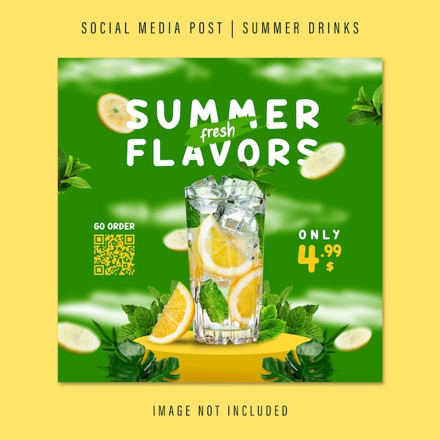 Banner de promoción de bebidas frescas de verano plantilla de redes sociales instagram