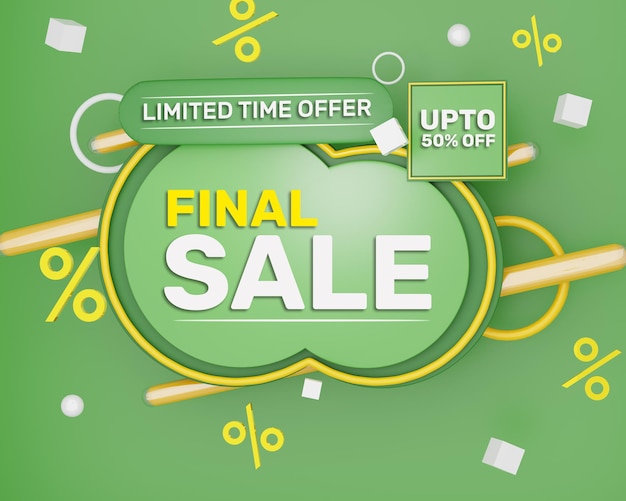 Banner de promoción de descuento de venta de render 3d