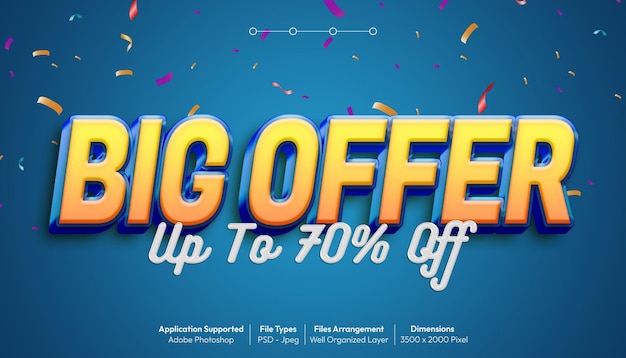 Banner de promoción de gran oferta de efecto de texto editable PSD