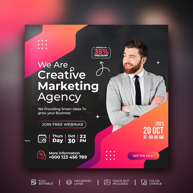 Banner de promoción de marketing digital publicación de instagram en redes sociales en plantilla de fondo moderno