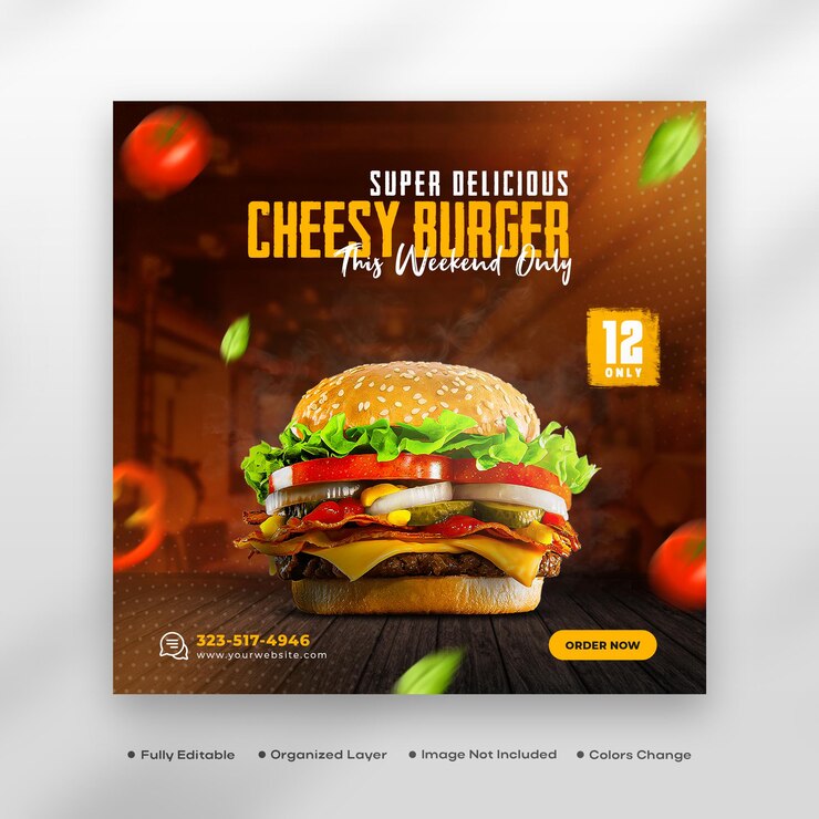 PSD banner de promoción de redes sociales de hamburguesas de comida rápida psd