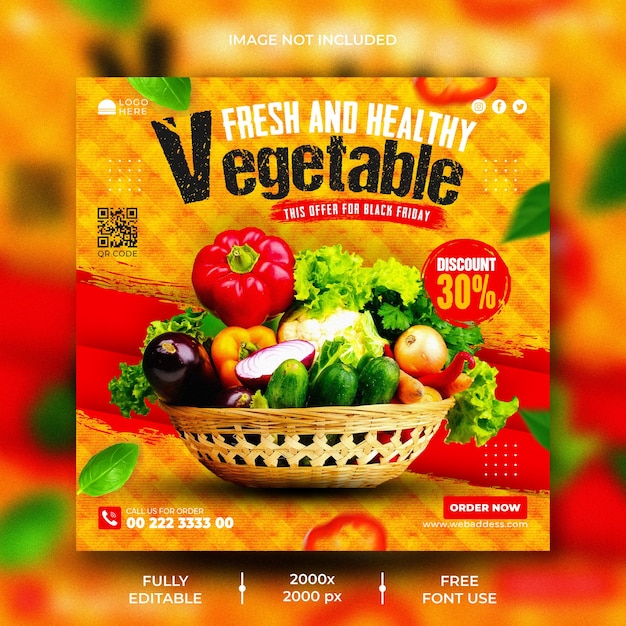 PSD banner de promoción de redes sociales de verduras y plantilla de diseño de publicación de instagram