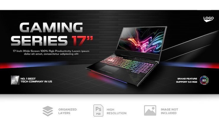 PSD banner de promoción de la venta de portátiles para juegos