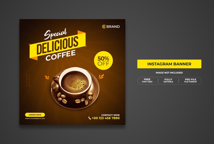 Banner promocional café especial delicioso café ou modelo de banner de mídia social