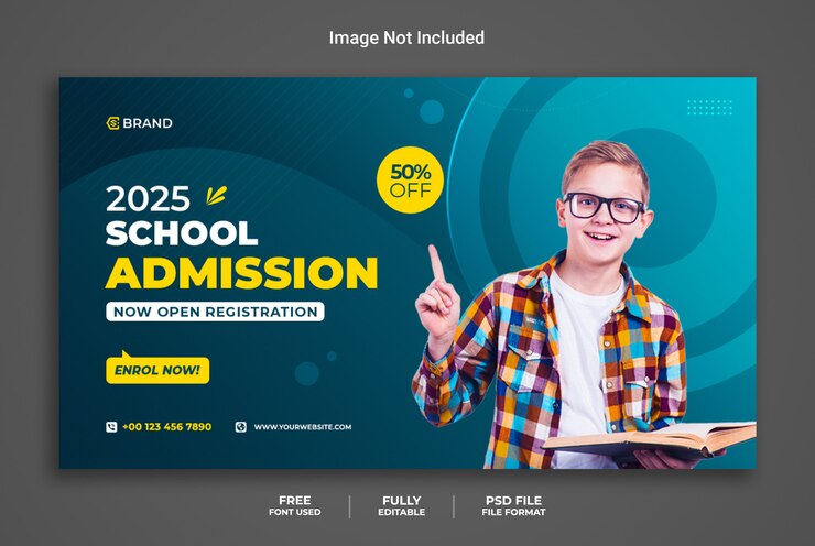 Banner promocional da Web de admissão escolar ou modelo de banner de mídia social