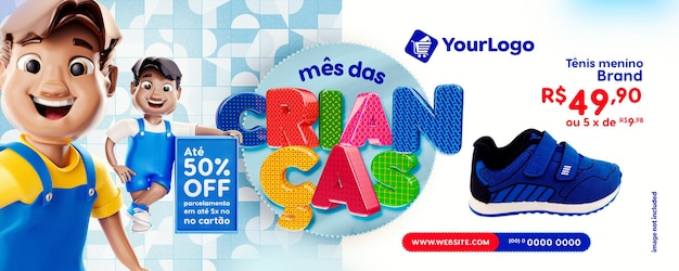 Banner promocional para vendas do dia das crianças