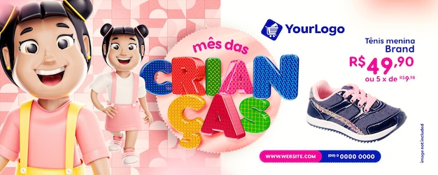 PSD banner promocional para las ventas del día del niño.