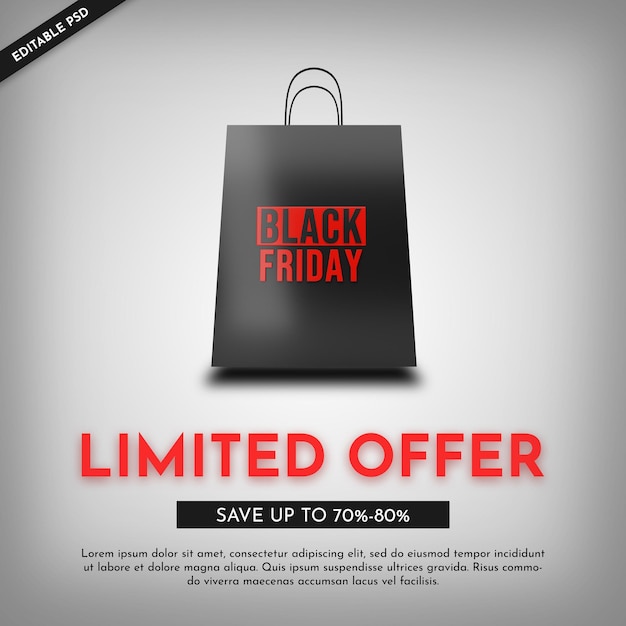 Banner promocional de viernes negro con bolsa de compras 3d