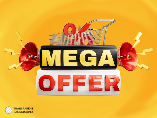 Banner promozionale 3d mega offerta con megafono