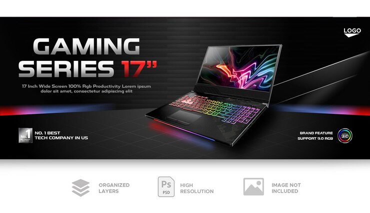 PSD banner promozionale per la vendita di portatili da gioco
